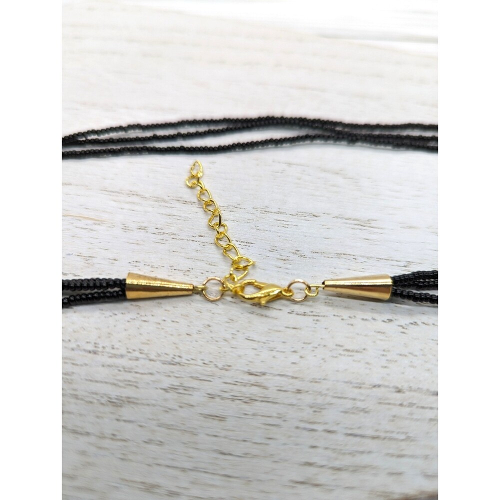 Beaded Necklaces 3 Strand Blk w/ Gold - Picture 3 of 3